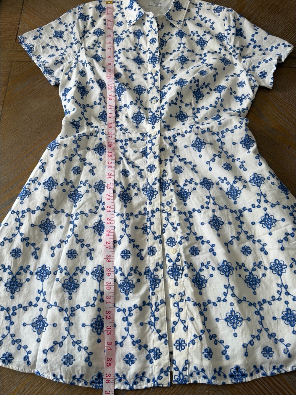 UNTUCKit Audrey Dress Size 12 White Blue Embroidered Belted Shirt Dress - Picture 7 of 8